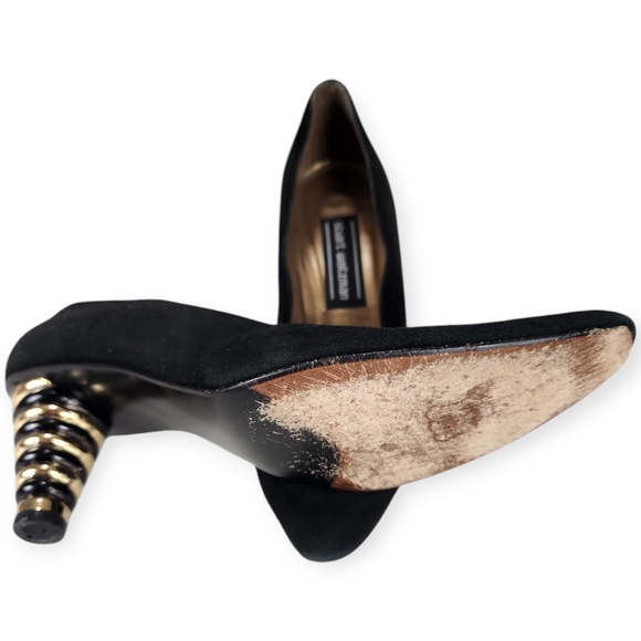 Vtg 80s Stuart Weitzman Black Suede Bubble Stacked Heels size 8AA (narrow) - Picture 9 of 11